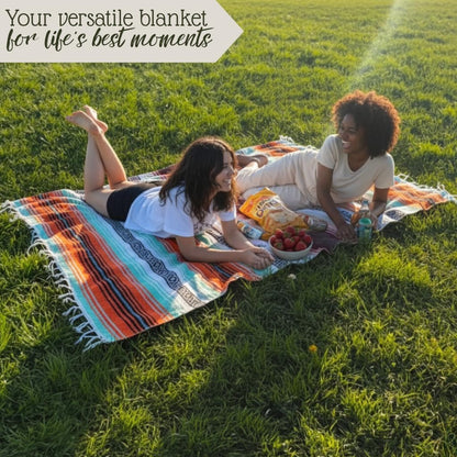 Authentic Handwoven Mexican Blanket, Falsa Serape - Soft & Durable - Vibrant Beach, Picnic, Yoga & Camping Mat - Traditional Boho Throw - Outdoor Blanket 70"x50" (Bubblegum)
