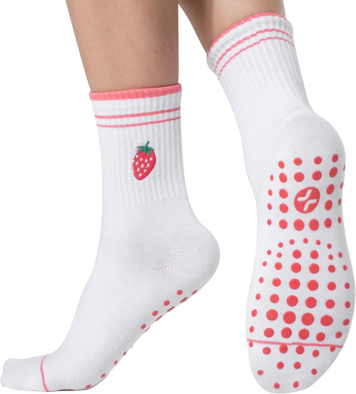 COOLMATE Pilates Socks with Grips for Women, Yoga Socks, Crew Non Slip Women for Barre, Pilates Gifts for Women - Colors B