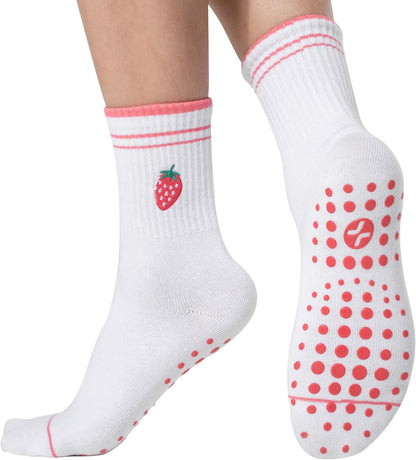 COOLMATE Pilates Socks with Grips for Women, Yoga Socks, Crew Non Slip Women for Barre, Pilates Gifts for Women - Colors B
