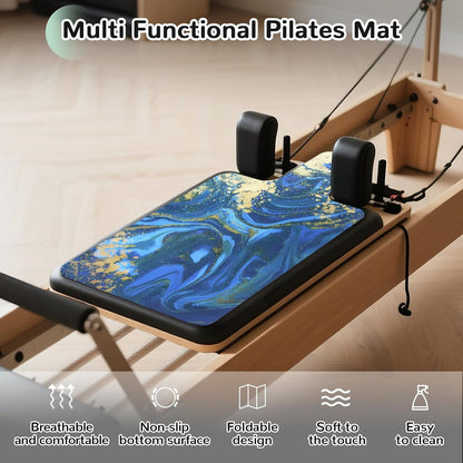 Non Slip Pilates Reformer Mat, Soft Fleece Surface Pilates Towel Mat, Pilates Mat with Multiple Equipment, Lightweight and Foldable, Wicking and Quick Drying for Yoga, Fitness