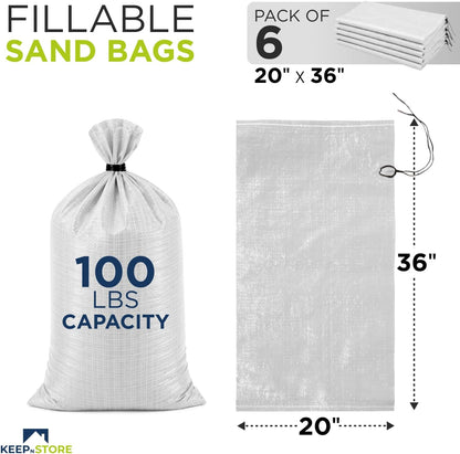 Heavy Duty Sand Bags Pack of 3, White Empty Sandbags with Built-In Ties, Woven Polypropylene UV Protection 1600 Hours, Fillable Sand Bags for Flood Control, Weight, 10x14 inches, 15 Pounds Volume