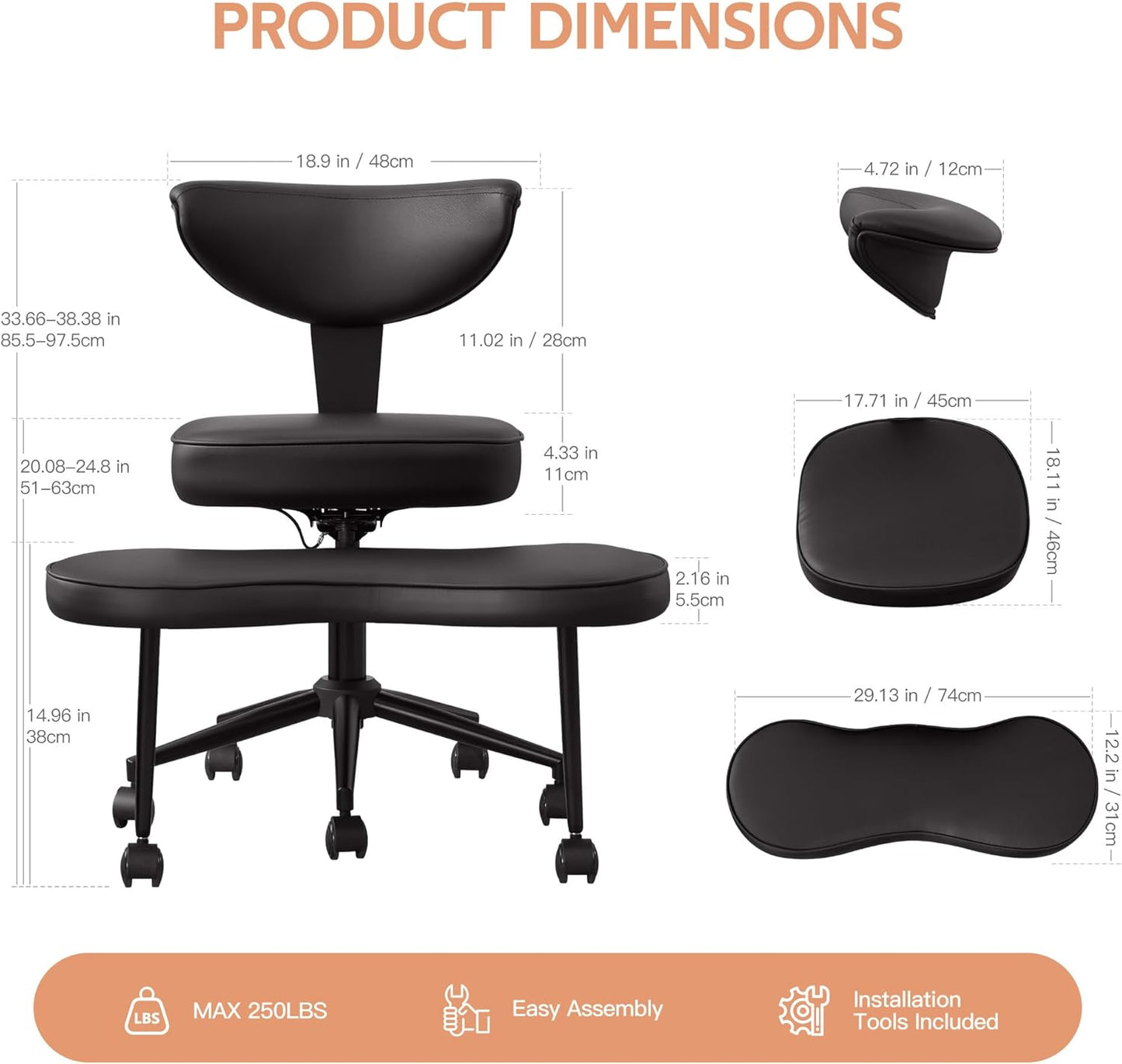 Garvee Ergonomic Cross Legged Office Chair with Lumbar Support, 360° Swivel Meditation Chair with Wheels - Adjustable Height for ADHD Desk & Yoga, Wide Criss Cross Chair, Kneeling Chair for Home, Pink