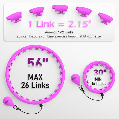 JLoibao Weighted Hula Circle with 26/32 Links(56-66 Inch) for Adults Weight Loss, Infinity Fitness Hoop Plus Size, for Women Smart Exercise Equipment