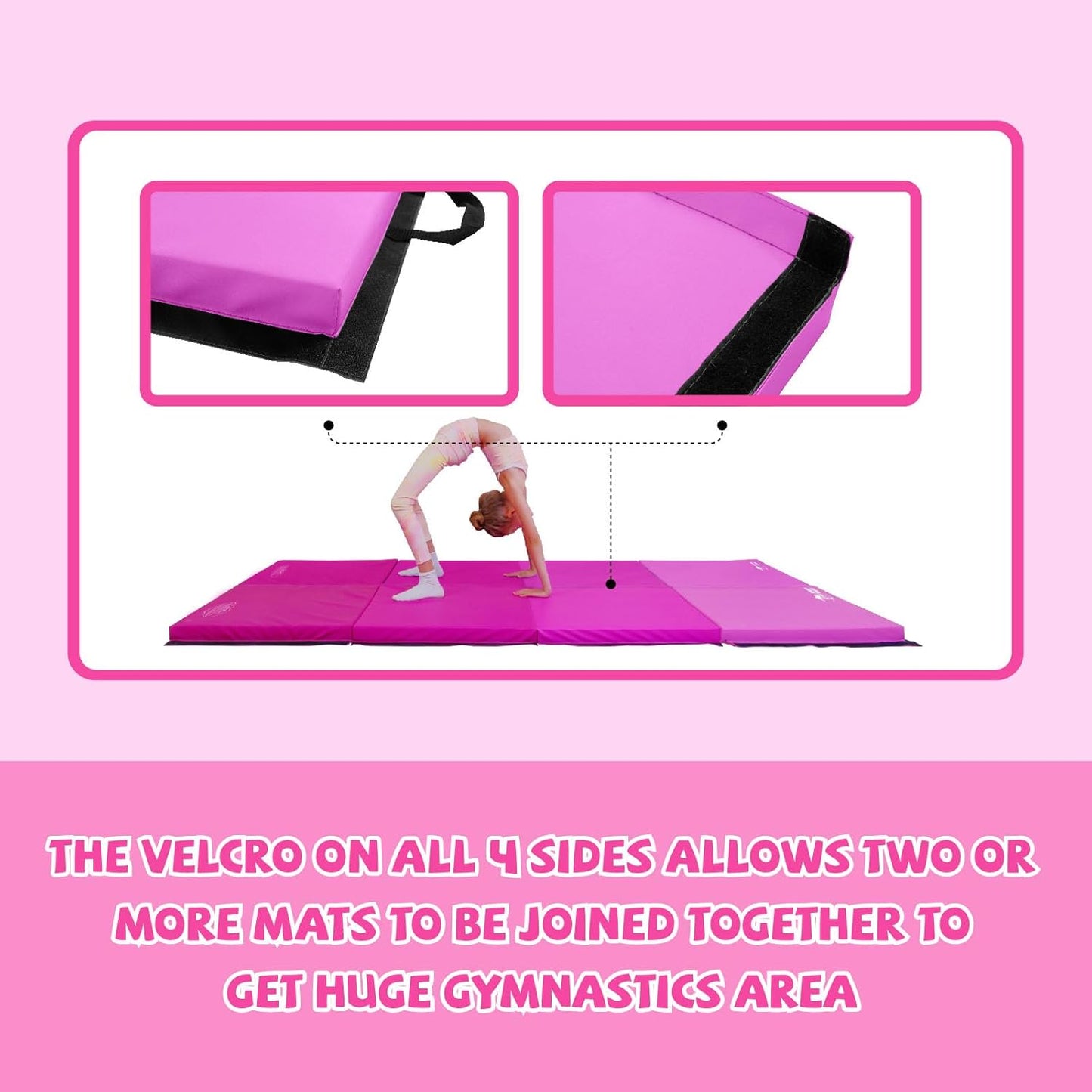 Kangaroo Hoppers Gymnastics Tumbling Mats for Kids, Foldable Gym Mat with Carrying Handles for Home Activity Play