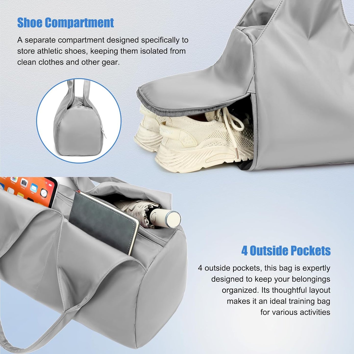 forestfish Yoga Gym Bag for Women with Shoes Compartment & Wet Dry Storage Pockets Lightweight Duffel Bag, Beige