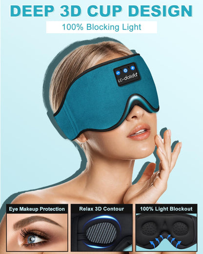 LC-dolida Sleep Headphones, 3D Sleep Mask Bluetooth Wireless Music Eye Mask, Sleeping Headphones for Side Sleepers Sleep Mask with Bluetooth Headphones Ultra-Thin Stereo Speakers Perfect for Sleeping