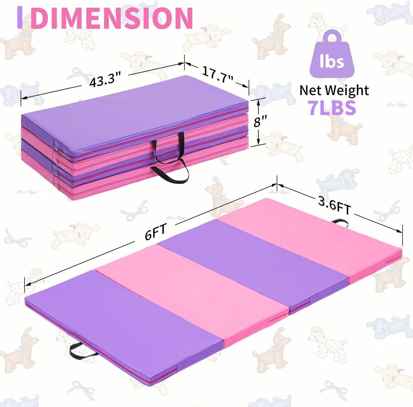 ZENOVA Gymnastics Mat 6'x3'x2''/4'x8'x2'' Exercise Mat Gym Mat for Home Aerobics Workout Foldable Tumbling Mat Children Gifts
