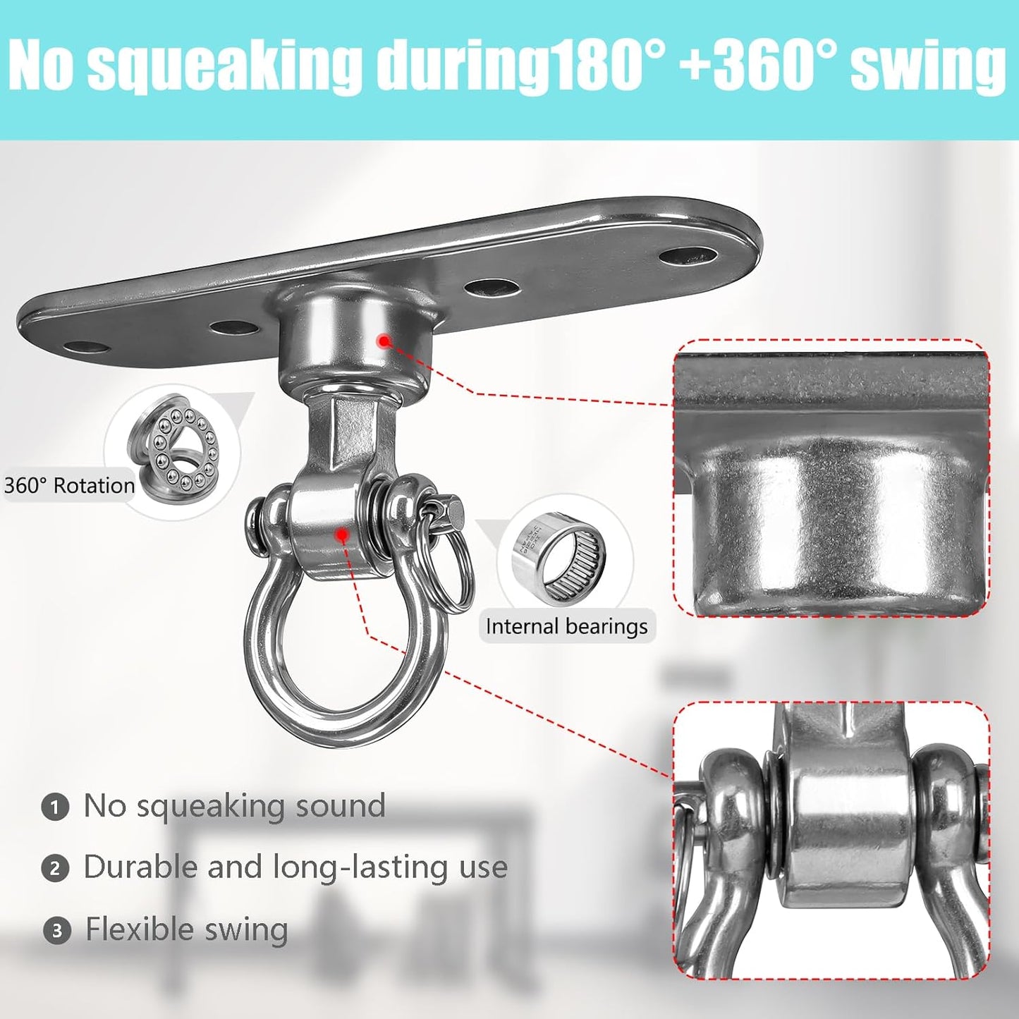 Heavy Bag Hanger,Stainless Wall Ceiling Mount Hook 180°/360° Rotation Wood Beam Holder Body Weight Strength Training Systems, Aerial Yoga Swing & Hammock