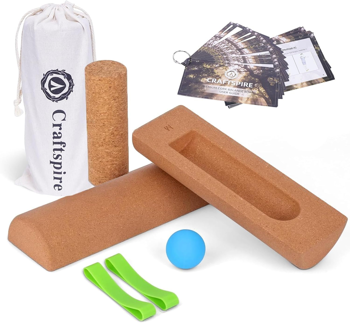 Cork Balance Board, Premium Cork 4-in-1 Foot & Ankle Strengthener Kit, Balance Trainer with Massage Roller & Ball, Toe Resistance Bands, Carrying Bag, Exercise Guide & Training Log for Mobility, Balance & Foot Function
