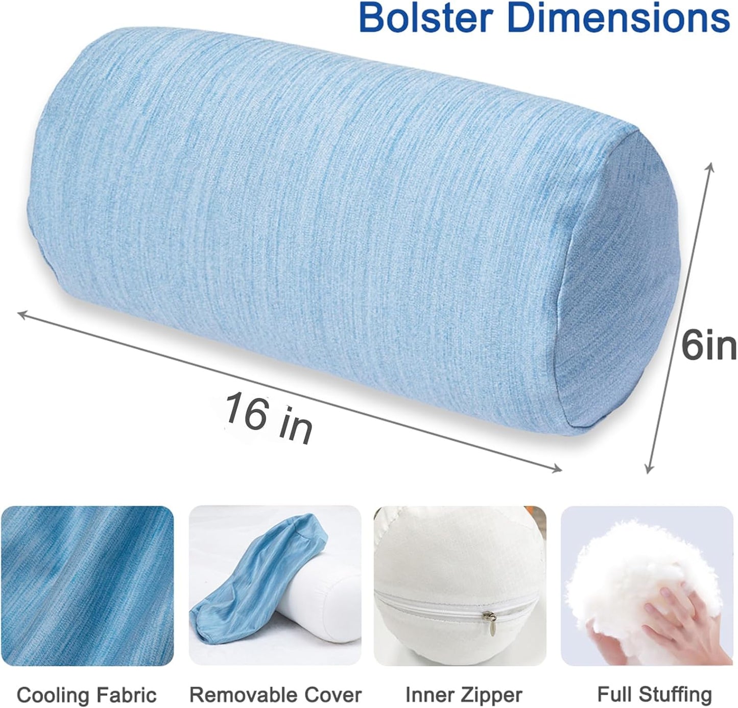 1 MIDDLE ONE Round Cylinder Bolster Pillow with Removable Velvet Cover, Tube Roll Cervical Pillow for Head, Neck, Back and Legs Support, 13" x 6", Grey