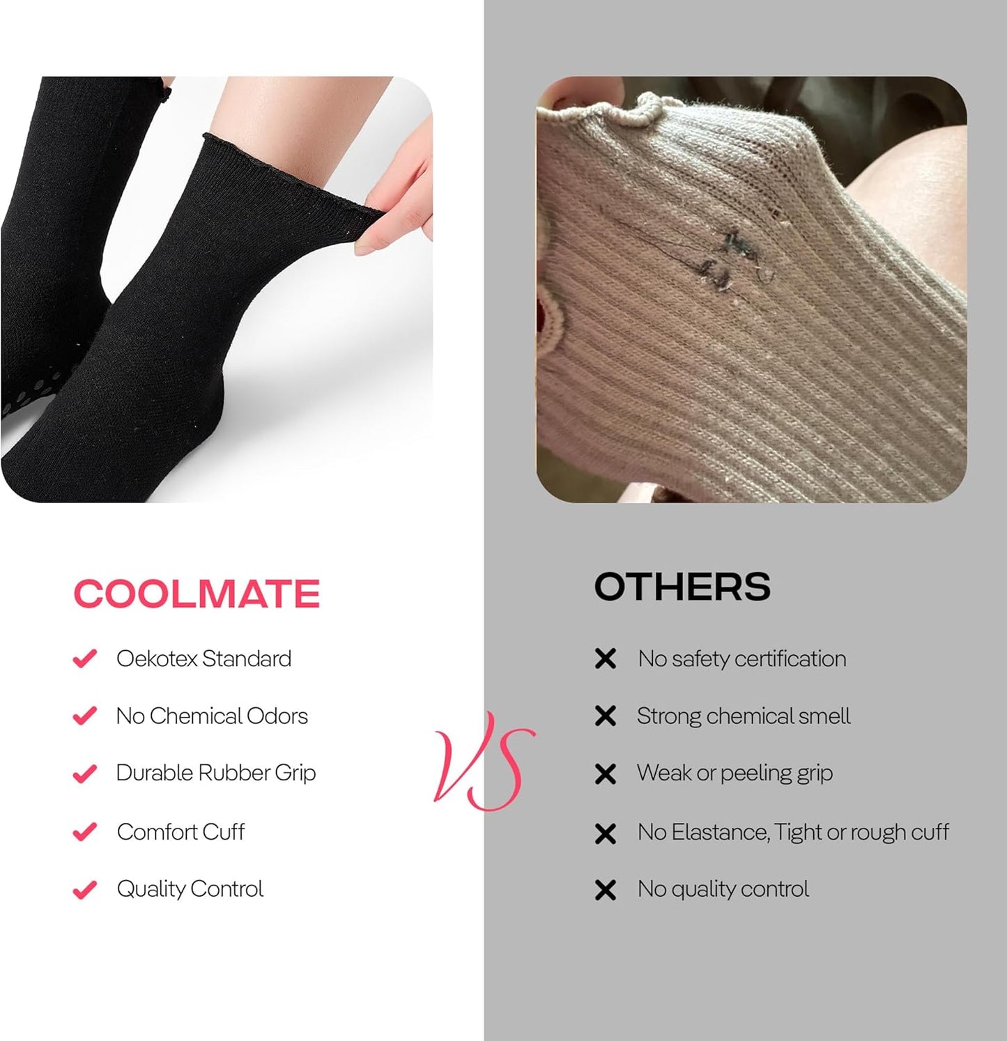 COOLMATE Pilates Socks with Grips for Women, Yoga Socks, Crew Non Slip Women for Barre, Pilates Gifts for Women - Colors B