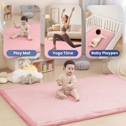 Baby Play Mat for Floor,1.3" Thick Memory Foam Tummy Time Mat,Soft Coral Velvet Nursery Rug,Large Non Slip for Crawling,Toddlers,Infants,Kids,Yoga & Tatami Style for Living Room(Dark Gray)