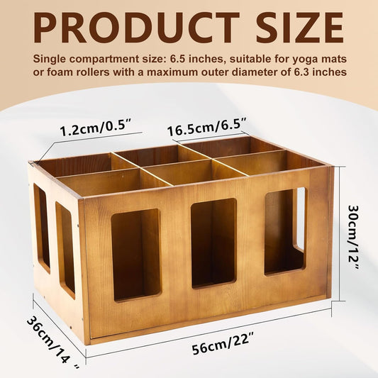 Sintuff Vintage Wood Yoga Mat Holder Storage Organizer Floor Standing Foam Roller Holder Rack for Home Yoga Mats Gym Sports Exercise Accessories Dumbbell Resistance Bands