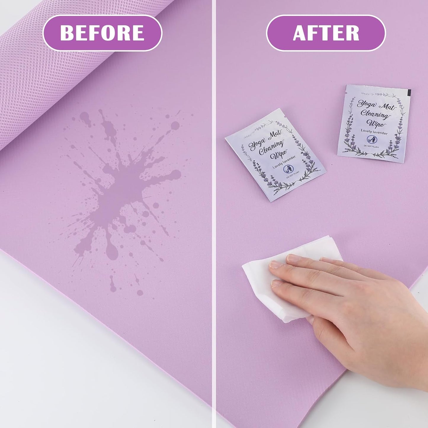 100 Pcs Yoga Mat Wipes, Lavender, Individually Wrapped Wipes, No Slippery Residue, Deep-cleansing for Mat, Fitness Gear & Gym Equipment Cleaner, 7inch*5.5inch