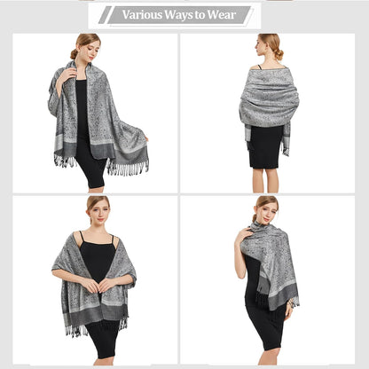 vimate Silky Paisley Pashmina Shawl Scarf-Women's Soft Double-side Jacquard Pashminas Wrap for Evening Dress Travel Shawl