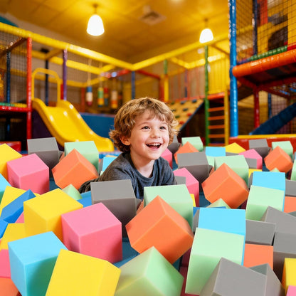 24PCS Foam Cubes 5"x5"x5"- Foam Pit Blocks Set, Soft Stacking Blocks for Indoor Games,Trampolines, Gymnastics, Parkour & Action Sport (6 Colors)