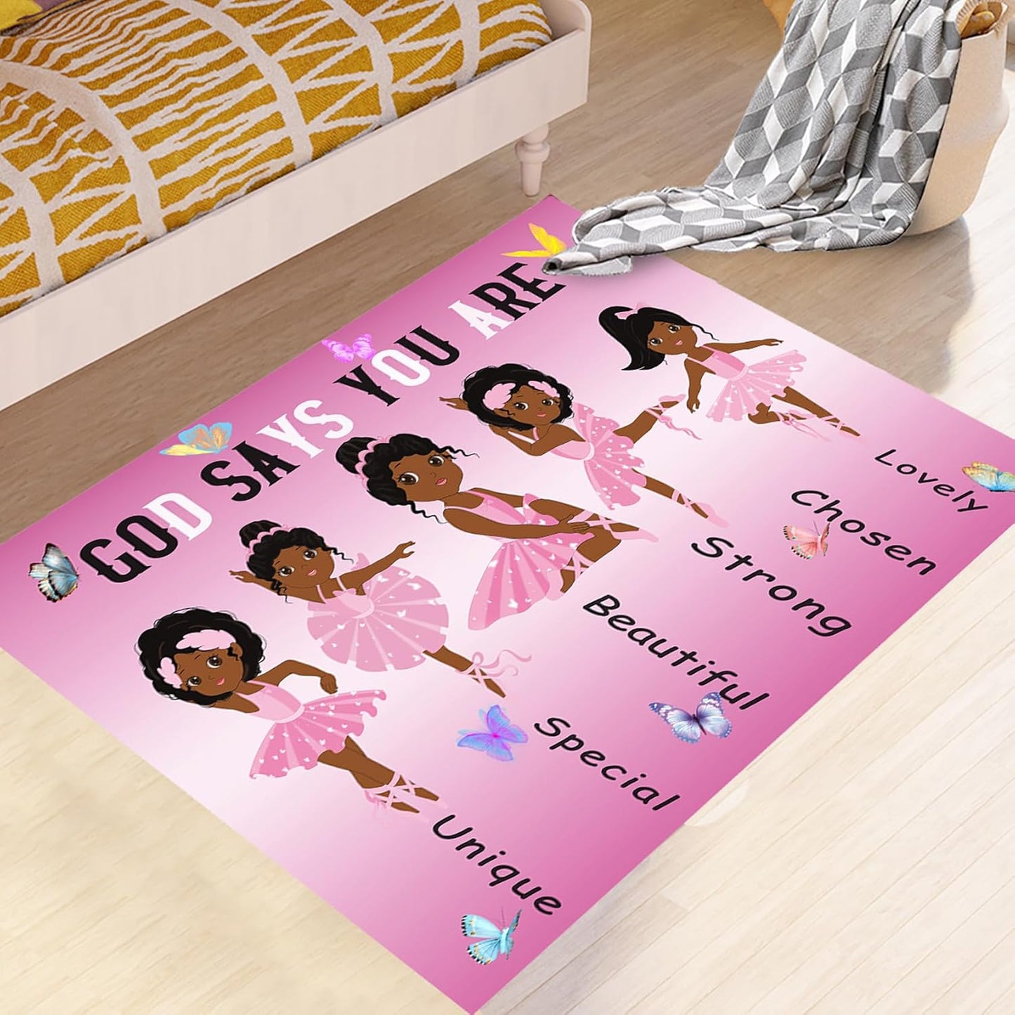 Black Girl Area Rug for Bedroom African Black Girls Floor Rugs for Living Room Playroom Cartoon Art Home Decor Soft Yoga Mats for Women Afro Purple 47" x 31" (2.7 x 3 Feet)