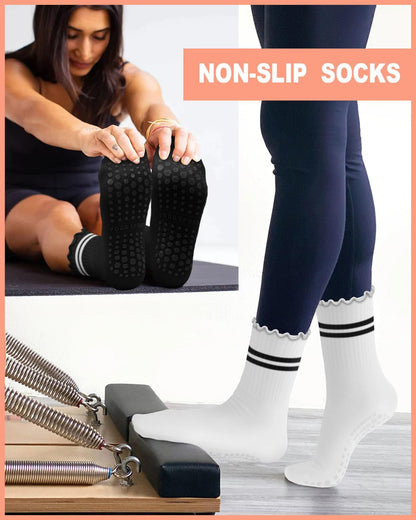 3/6 Pairs Grip Pilates Socks for Women, Non-slip Yoga Athletic Socks for Barre Ballet Barefoot Workout Hospital