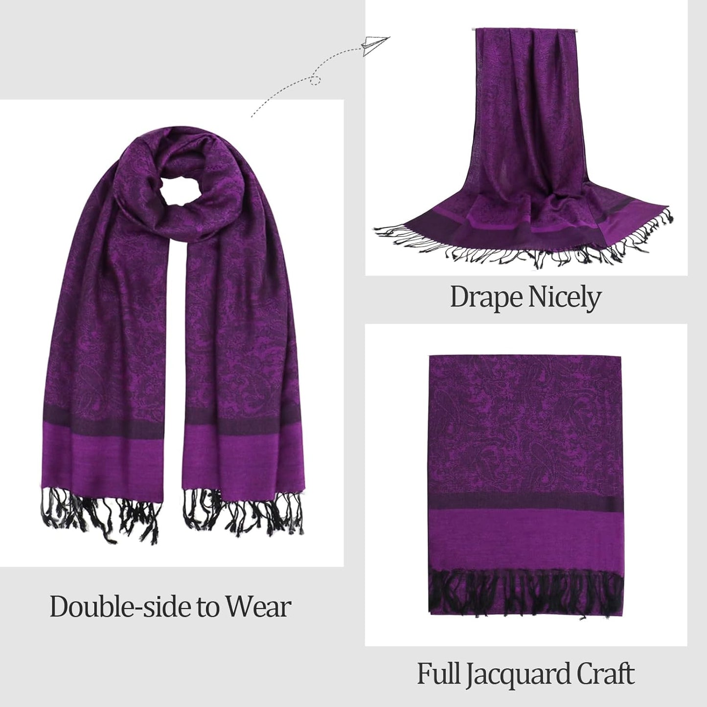 vimate Silky Paisley Pashmina Shawl Scarf-Women's Soft Double-side Jacquard Pashminas Wrap for Evening Dress Travel Shawl