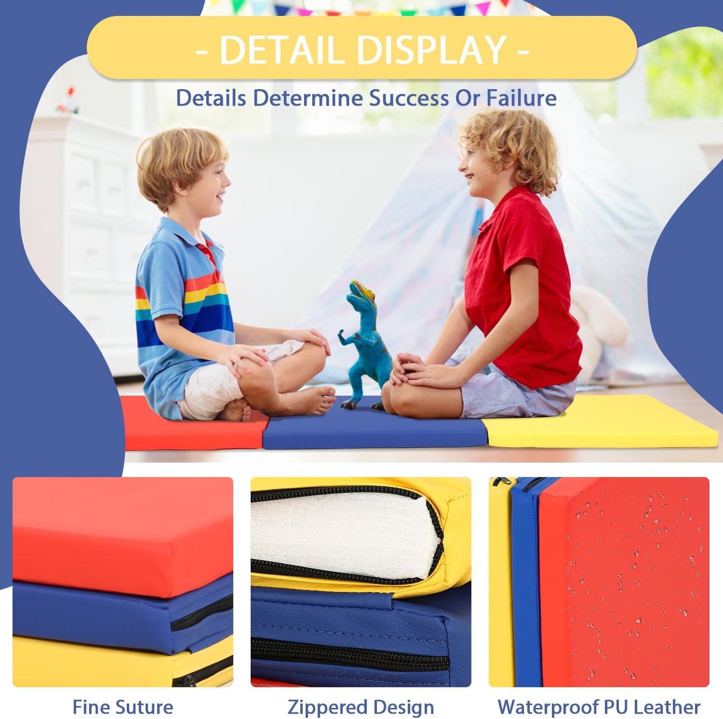 Gymnastics Mat for Tumbling, Folding Tumbling Mat Exercise Mat Gym Mat Tumbling Mats for Kids, Adults, PU Leather Yoga Mat with Carrying Handles