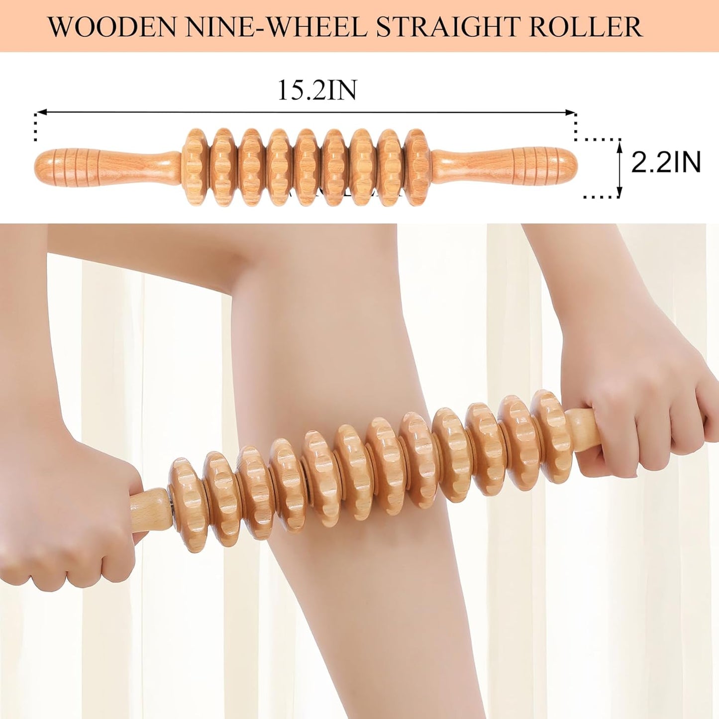 Xokocli Cellulite Massage Tool Wood Therapy Massage Tools Body Roller Cellulite Roller Fascia Blaster Lymphatic Drainage Massager for Legs Thighs Muscle Relief Recovery(White 12-Wheel)