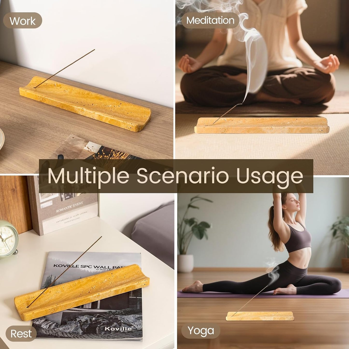 Koville Marble Incense Holder, Incense Holder for Sticks, Incense Sticks Holder Ash Catcher for Meditation Yoga SPA, Natural Stone Incense Burner, Home Table Decor (Green)