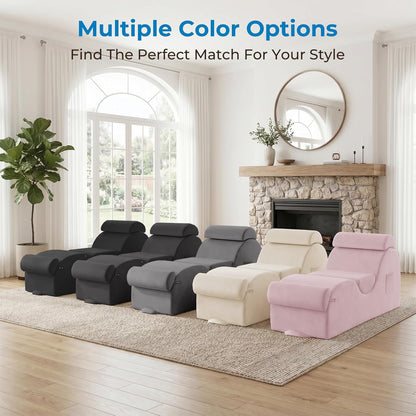Mjkone Velvet Yoga Chair, Yoga Chaise Lounge Chair Indoor with Side Pockets, Headrest, Waist Cushion, Movable Footrest, Curved Sofa Chair for Relaxation Stretching for Bedroom, Black