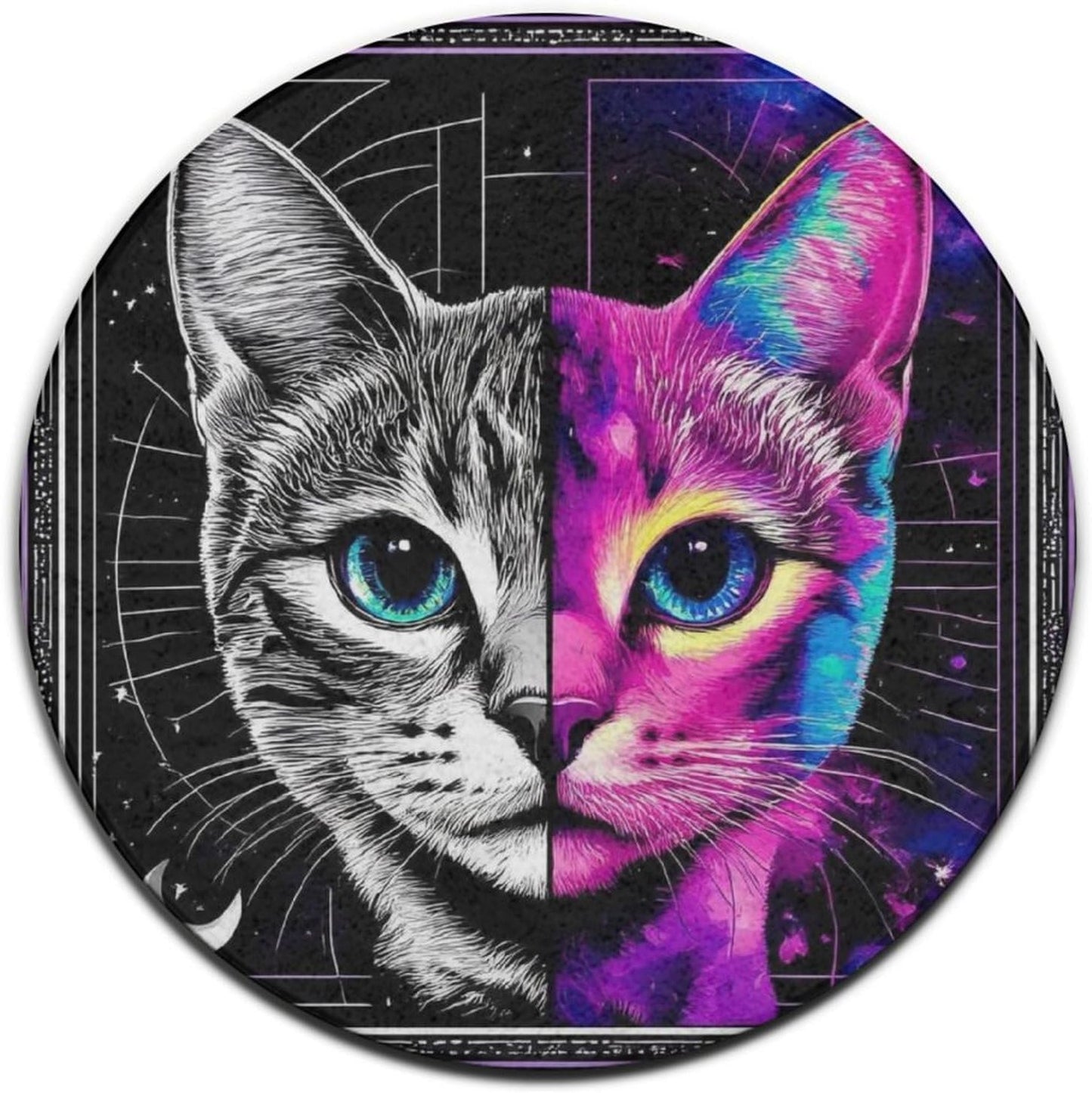Machine Washable Modern Round Area Rug, Room Sofa Yoga Soft Round Carpet, Home Decor Non Slip Kitchen Office Circle Rug Trippy Rainbow Mushroom Tie Dye Art, 60inch