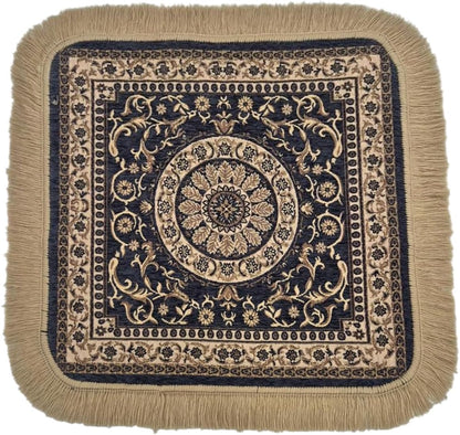 Soft Chenille Prayer Mat | Traditional Mandala Floral Pooja Aasan with Golden Fringes | Multipurpose Square Rug for Meditation, Yoga, Puja Room & Home (Red, 2x2 Feet)