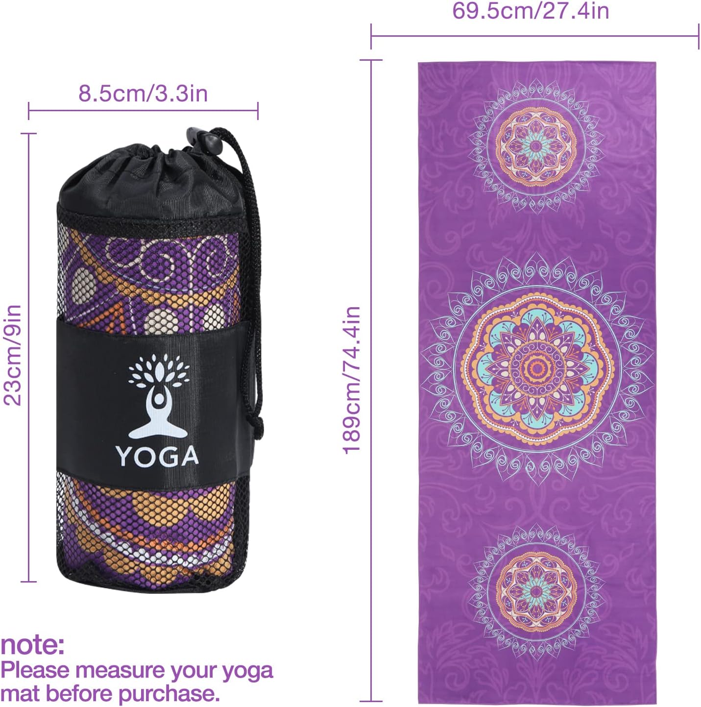 MoKo Yoga Towel, Non Slip Hot Yoga Mat Yoga Blanket Printing Pattern Quick Dry with Corner Pocket for Bikram, Pilates, Gym Workout, Outdoor Picnic, Lotus