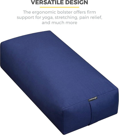 Extra Firm Large Yoga Bolster, 24" x 12" x 6" Cinched OR Zippered Yoga Pillow, Rectangular Cotton Cushion With Removable Cover for Studios, 1 Pack or 2 Pack