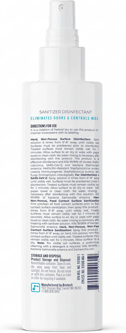 BRIOTECH Sanitizer Disinfectant Hypochlorous Spray, Kill 99.99% of Viruses & Bacteria, Control Mold, Eliminate Odor, Gentle for Nursery & Play Rooms, Food Contact Surface Sanitizer, 32 fl oz