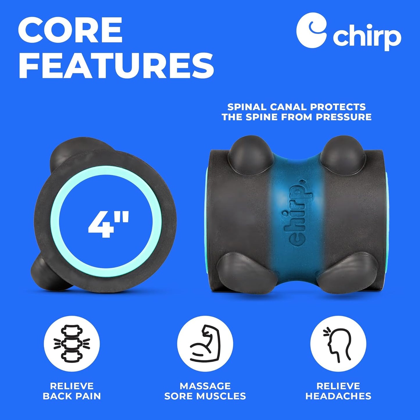 Chirp Wheel XR Knot Kneader - Firm Massage Roller, Shiatsu Thumb Massage, Muscle Release Tool for Knots &Tension Relief | High Density Foam for Physical Therapy & Relaxation, 500lbs Capacity, 6" Mint