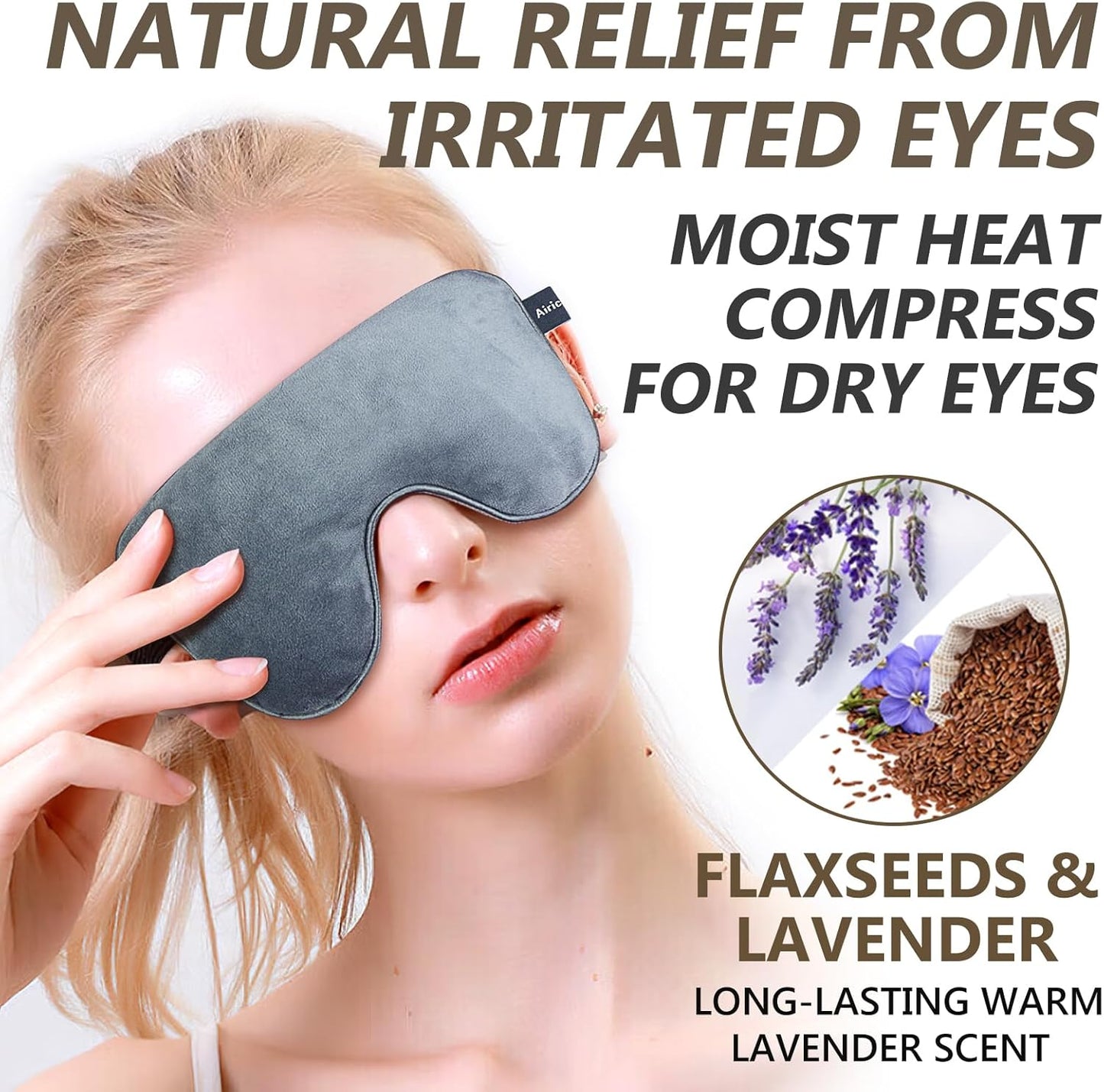 AiricePac Lavender Heat Eye Mask, Microwavable Moist Heating Pad for Dry Eyes, Blepharitis & Stye, Blue, Soft & Durable, Adjustable Strap