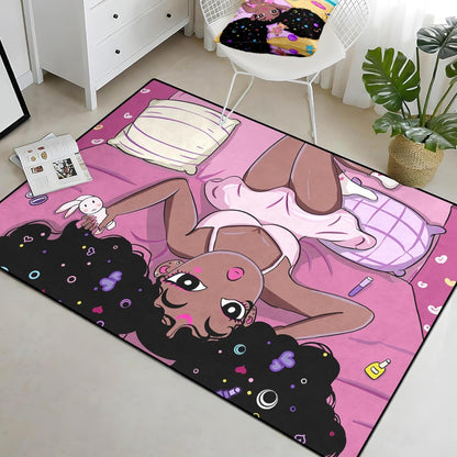 Black Girl Area Rug for Bedroom African American Rugs for Room Princess Carpet Kids Rugs for Bedroom African Girls Carpet for Living Room Teen Girls Yoga Mats, Pink, 4'×5'