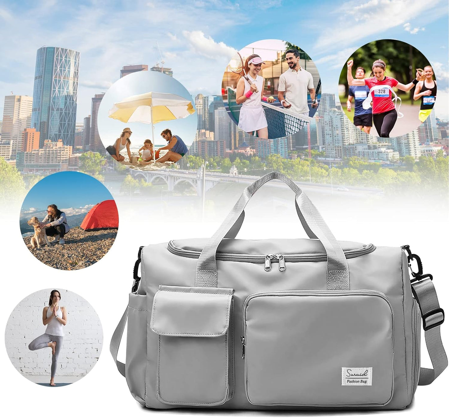 Suruid Travel Yoga Duffel Bag with Shoes Compartment Sports Gym Handbag with Dry Wet Separated Pocket for Training Men and Women, Overnight /Weekender Bag - Pink