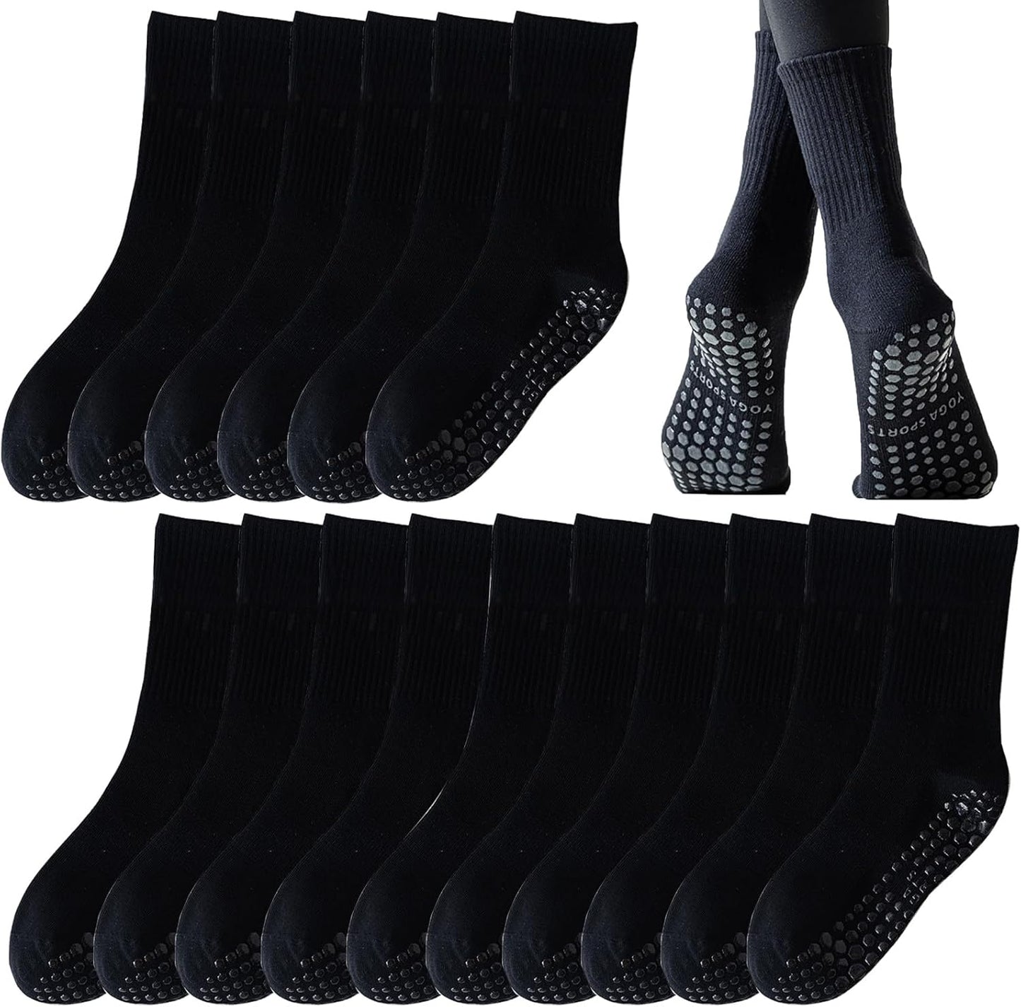 Tergy 8 Pairs Long Yoga Socks with Grip for Women Anti Skid Gripper Socks No Slip Socks for Pilates, Barre, Dance,Yoga