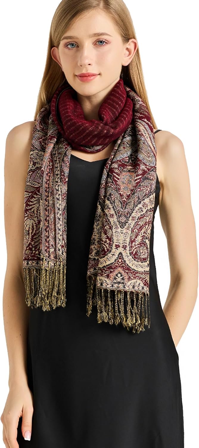 vimate Silky Paisley Pashmina Shawl Scarf-Women's Soft Double-side Jacquard Pashminas Wrap for Evening Dress Travel Shawl