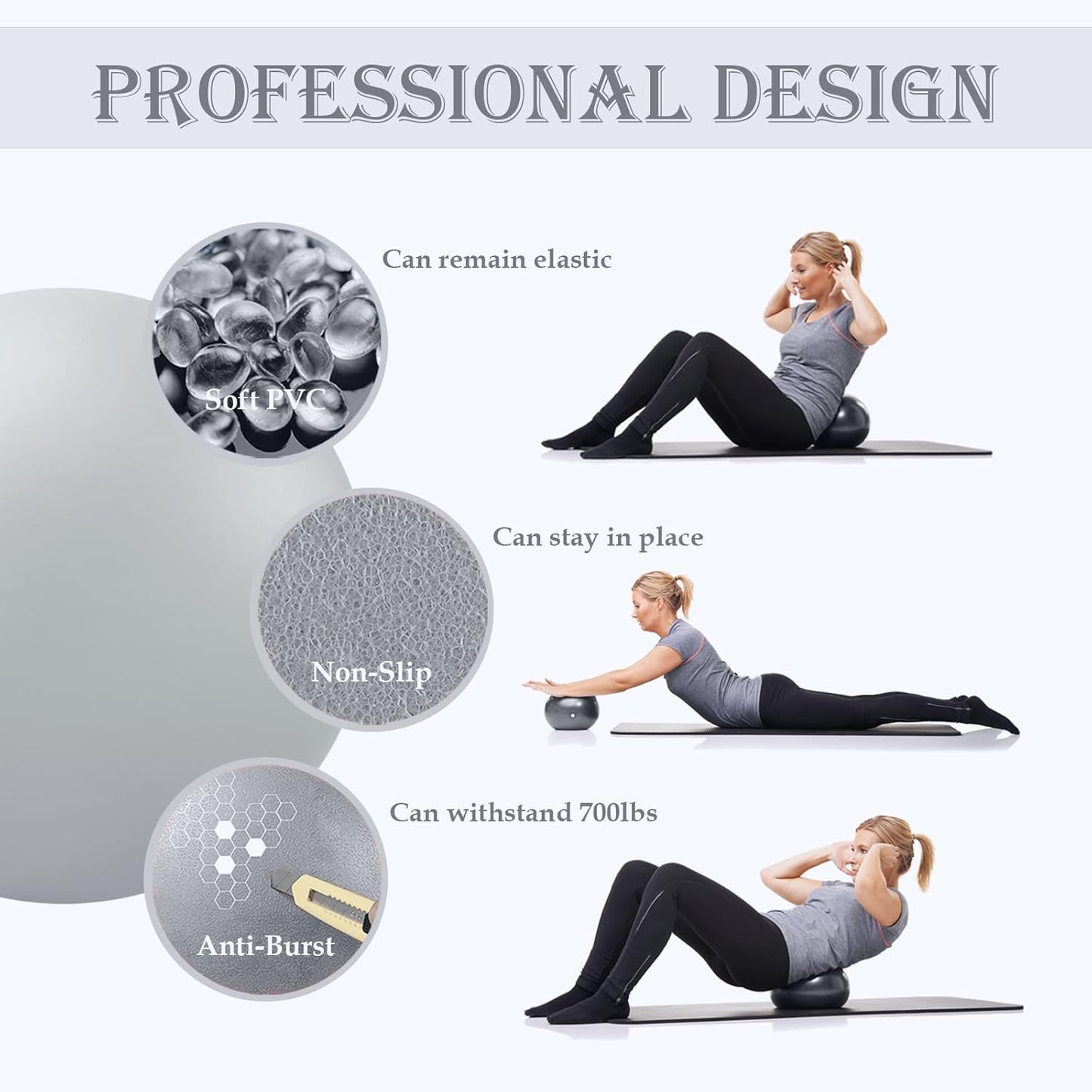 PL-0003 Soft Exercise Ball, Anti-Burst Yoga Ball Chair Supports 2200lbs PL-0003