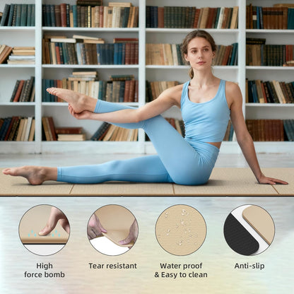Foldable Yoga Mat Thick 10mm-WUWAN Extra Large Exercise Mat, TPE Material, Non-Slip Fitness Folding Mat Easy to Carry, Suitable for Home Workout Travel Pilates (75" x40",2/5") (Blue)