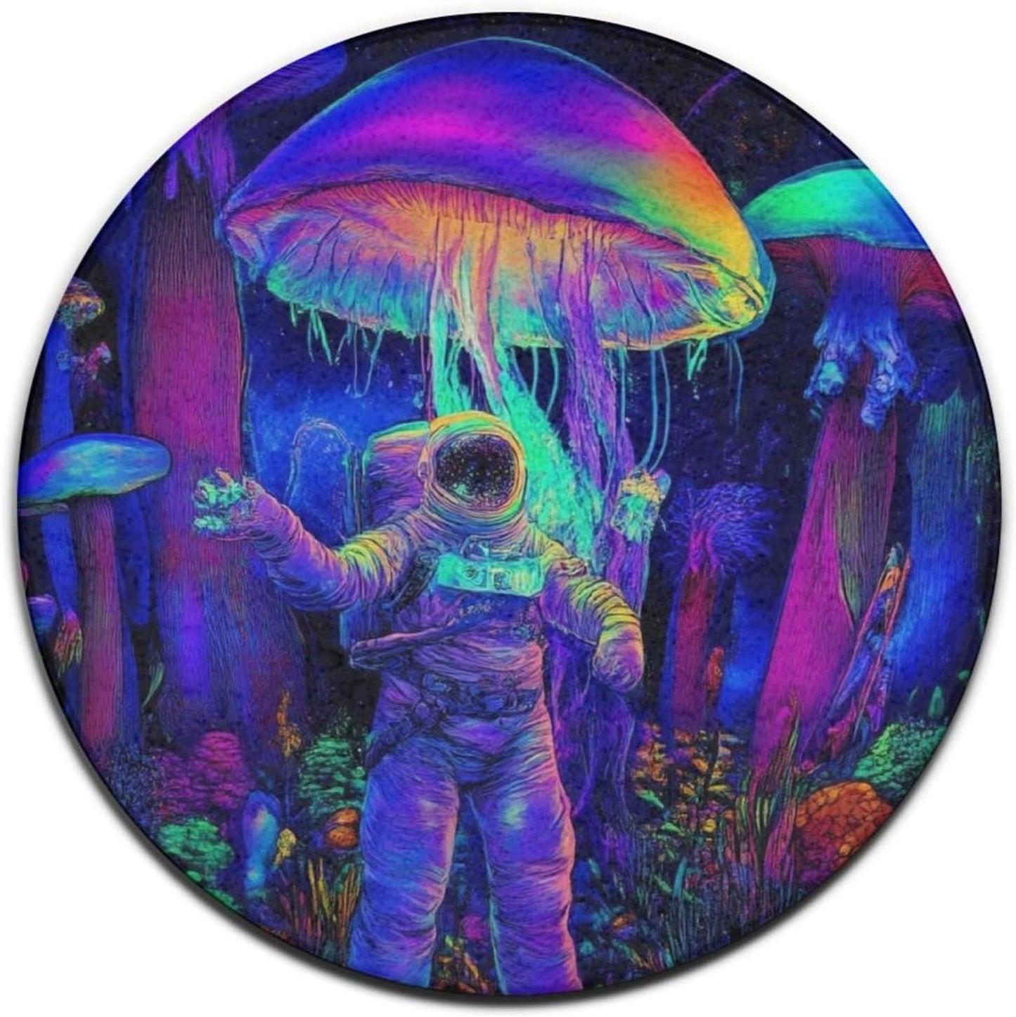 Home Decor Non Slip Kitchen Office Circle Rug, Machine Washable Modern Round Area Rug, Room Sofa Yoga Soft Round Carpet Purple Galaxy Trippy Space Astronaut Art, 36inch