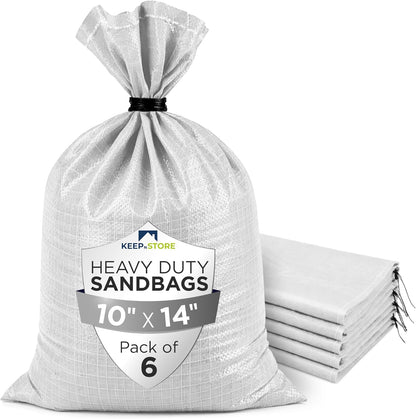 Heavy Duty Sand Bags Pack of 3, White Empty Sandbags with Built-In Ties, Woven Polypropylene UV Protection 1600 Hours, Fillable Sand Bags for Flood Control, Weight, 10x14 inches, 15 Pounds Volume