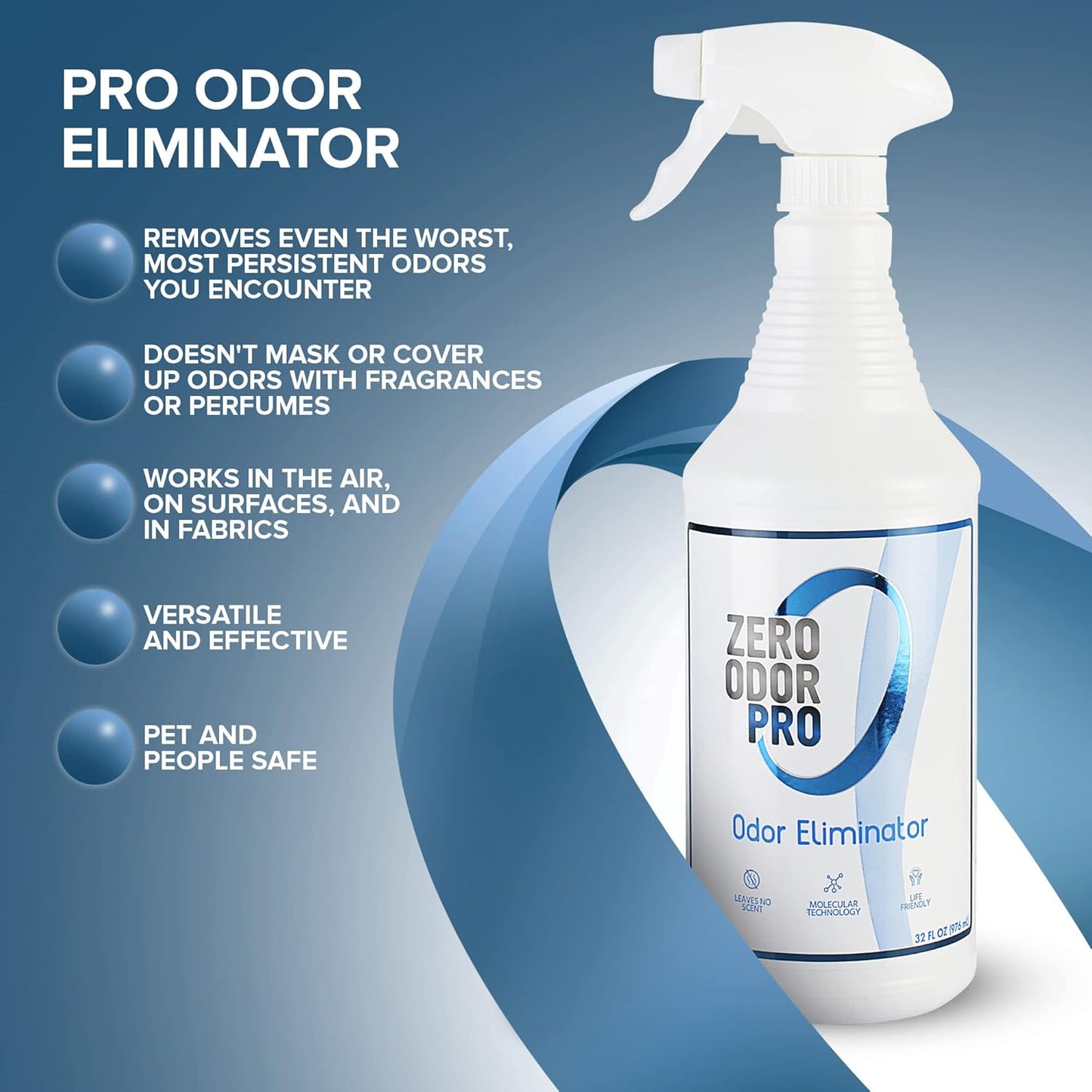 Zero Odor Pro Commercial Strength Odor Eliminator, Room Deodorizer and Air Freshener, Trigger Spray, 32 oz