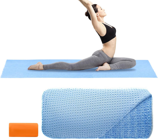 Yoga Mat Towel Non Slip for Hot Yoga, with a Sweat Towel, Anti-Slip Silicone Grip Dot, Waffle Fiber 400GSM,72'' x 25'' Mat Size,Grippy Yoga Mat Towel, Soft Absorbent for Hot Exercise,Bikram,Pilates