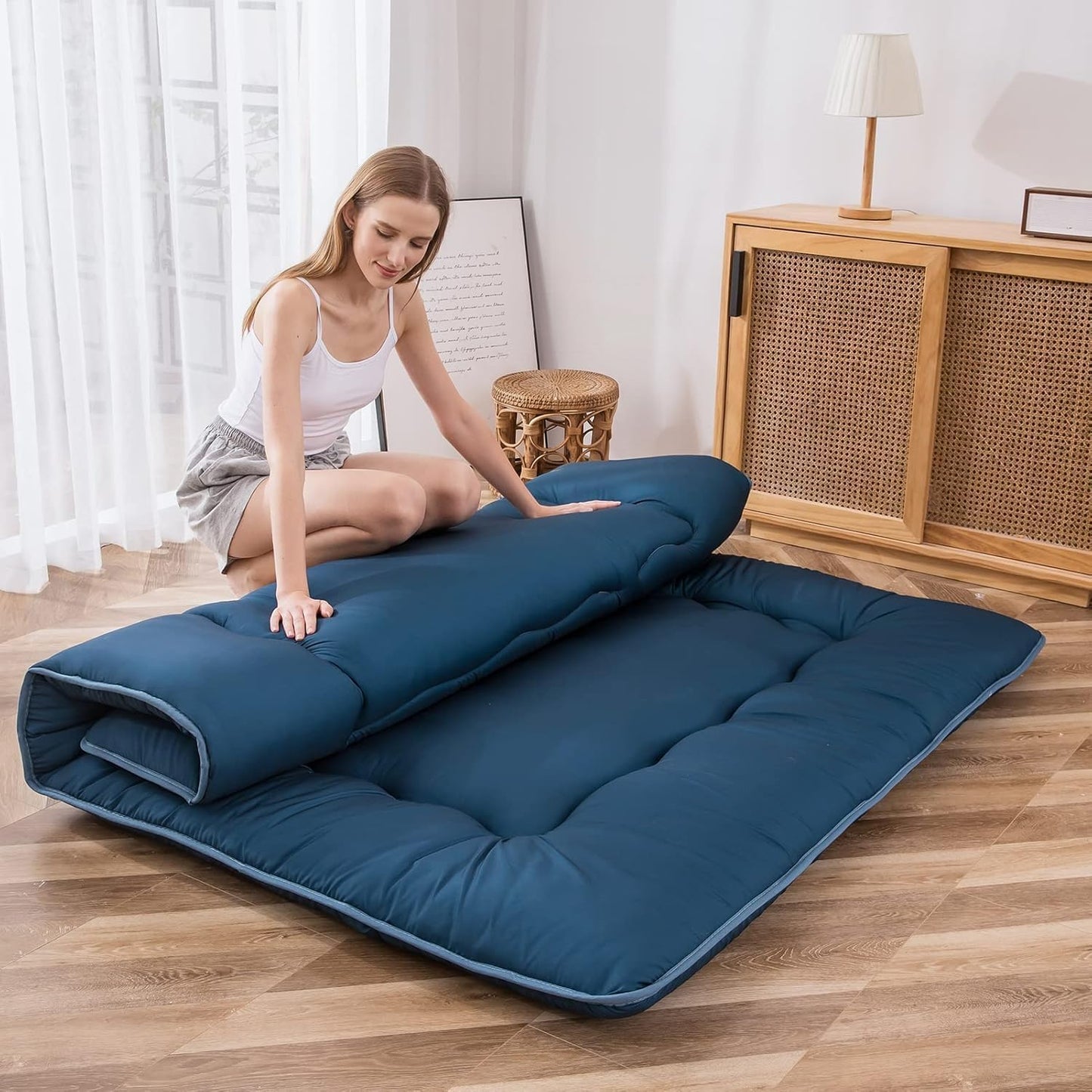 MAXYOYO Bohemian Retro Mattress Boho Floral Japanese Futon Mattress Tatami Floor Mat Foldable Portable Camping, Sleeping Pad, Lounger Couch Bed Full Size