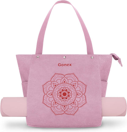 Gonex Yoga Mat Bag, Yoga Gym Bag Tote Bag with Multi Pockets For Women Men, Canvas Yoga Mat Carrier Take in Out Mat Easily For Pilates Travel Workout Office