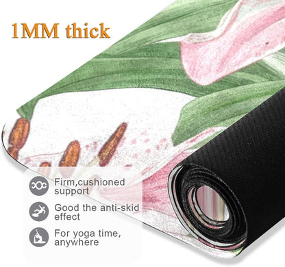 Guyana Regia Lily Beauty Summer Flower printed yoga and pilates mat natural rubber non slip,Thick 1 mm with bags tapete para ejercicio 71x26 inches For hot yoga