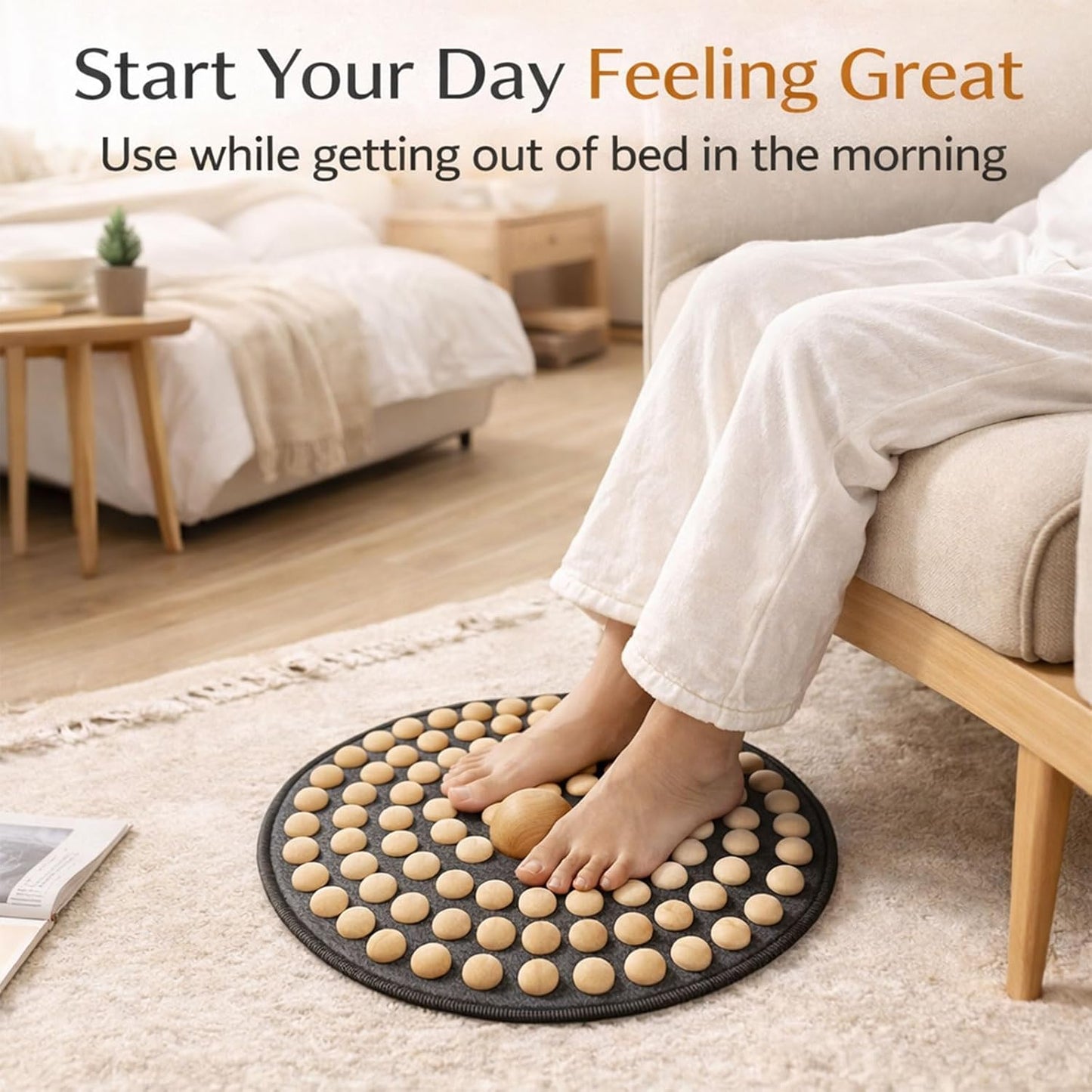 Foot Massage Mat Made from Natural Hardwood for Daily Relaxation, Foldable Acupressure Pad for Standing & Sitting, Designed for Office Workers, Long Standing Jobs & Home Use