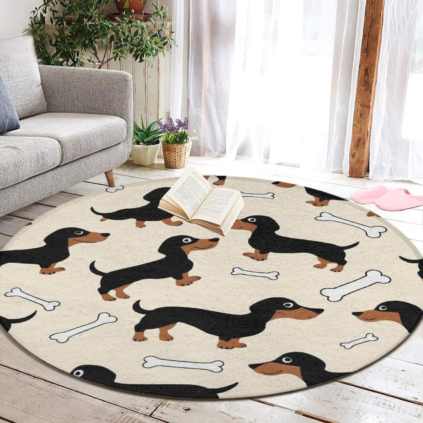 Large Home Decor Mat, Soft Round Yoga Carpet, Non Slip Machine Washable Home Office Circle Rug Gothic Witchy Sun Moon Mushroom Moth