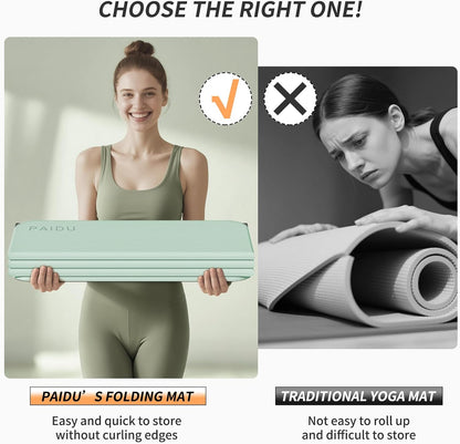 PAIDU Foldable Fitness Yoga Mat | 2/5" (10MM) Extra Thick | SGS Certified Non-Slip TPE | 75x26" Extra Long-Wide | Portable & Easy Store | for Yoga, Pilates, Home Gym & Full-Body Workouts